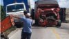 Accidente ocurrido en febrero de 2022 en Sibanicú y Jimbambay, en la provincia de Camagüey, interrumpiendo el tránsito vehicular por ese tramo de la Carretera Central de Cuba.